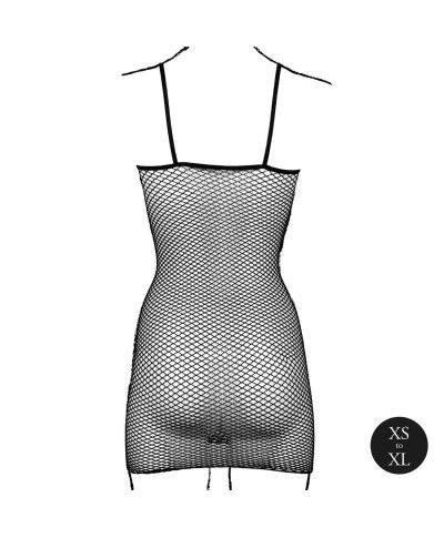 Short dress with fishnet structure and spaghetti straps