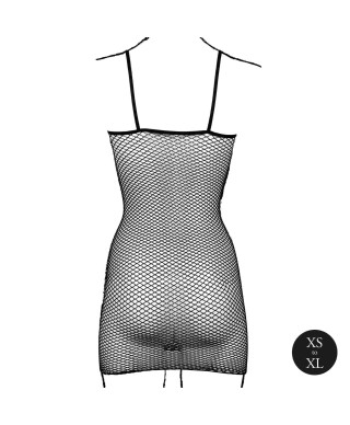 Short dress with fishnet structure and spaghetti straps