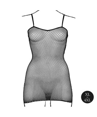 Short dress with fishnet structure and spaghetti straps