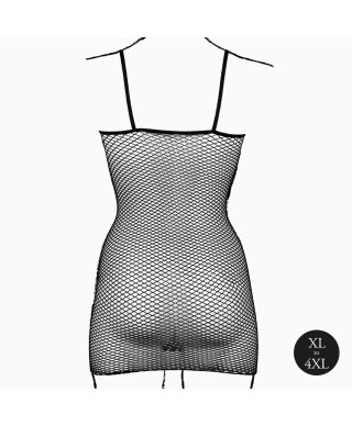 Short dress with fishnet structure and spaghetti straps