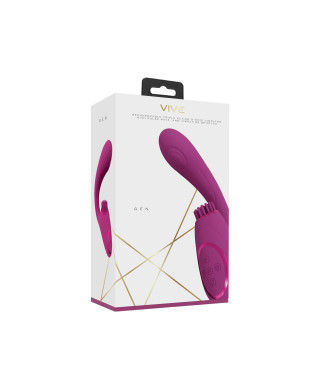 Gen - Rechargeable Triple Action G-Spot Vibrator with Pulse Wave and Vibrating Bristles - Pink