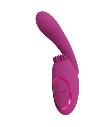 Gen - Rechargeable Triple Action G-Spot Vibrator with Pulse Wave and Vibrating Bristles - Pink