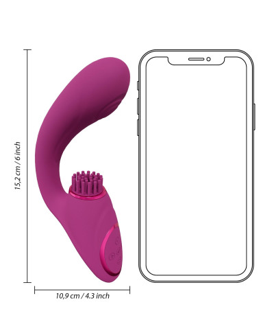 Gen - Rechargeable Triple Action G-Spot Vibrator with Pulse Wave and Vibrating Bristles - Pink