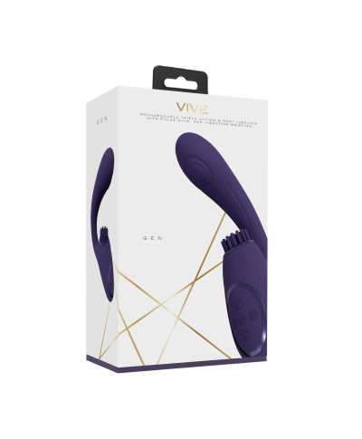 Gen - Rechargeable Triple Action G-Spot Vibrator with Pulse Wave and Vibrating Bristles - Purple