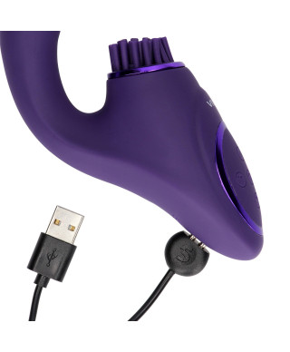 Gen - Rechargeable Triple Action G-Spot Vibrator with Pulse Wave and Vibrating Bristles - Purple