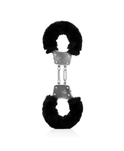 Furry Metal Hand Cuffs - Black