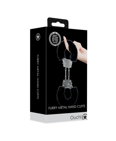 Furry Metal Hand Cuffs - Black