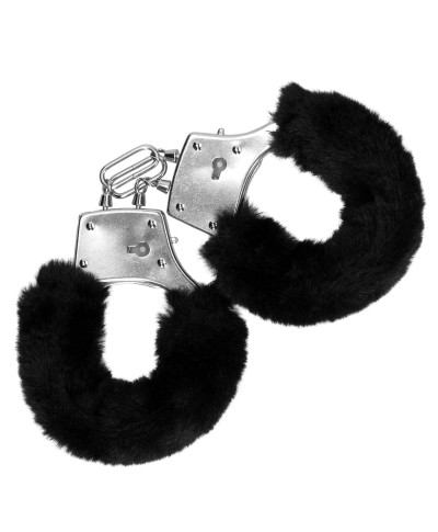 Furry Metal Hand Cuffs - Black