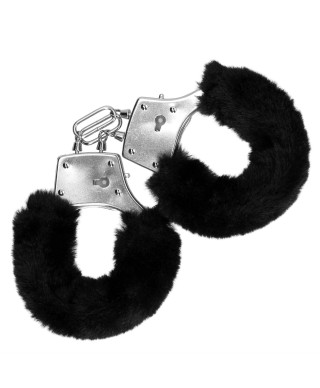 Furry Metal Hand Cuffs - Black