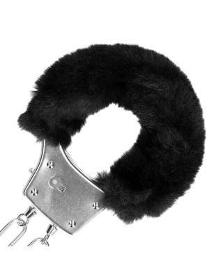 Furry Metal Hand Cuffs - Black