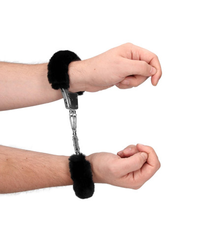 Furry Metal Hand Cuffs - Black