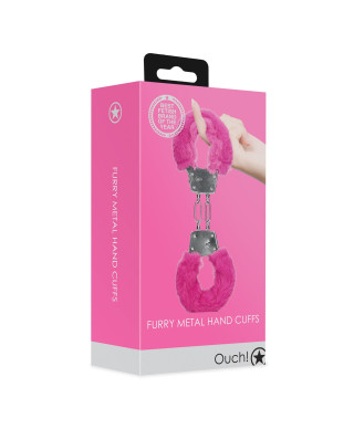 Furry Metal Hand Cuffs - Pink