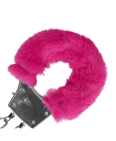 Furry Metal Hand Cuffs - Pink