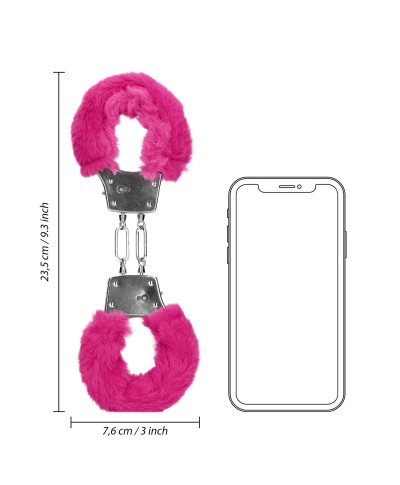 Furry Metal Hand Cuffs - Pink