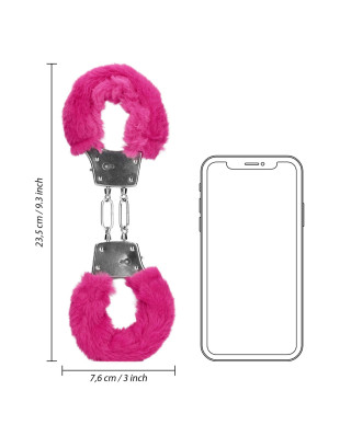 Furry Metal Hand Cuffs - Pink