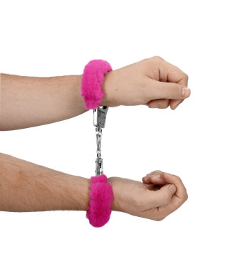 Furry Metal Hand Cuffs - Pink