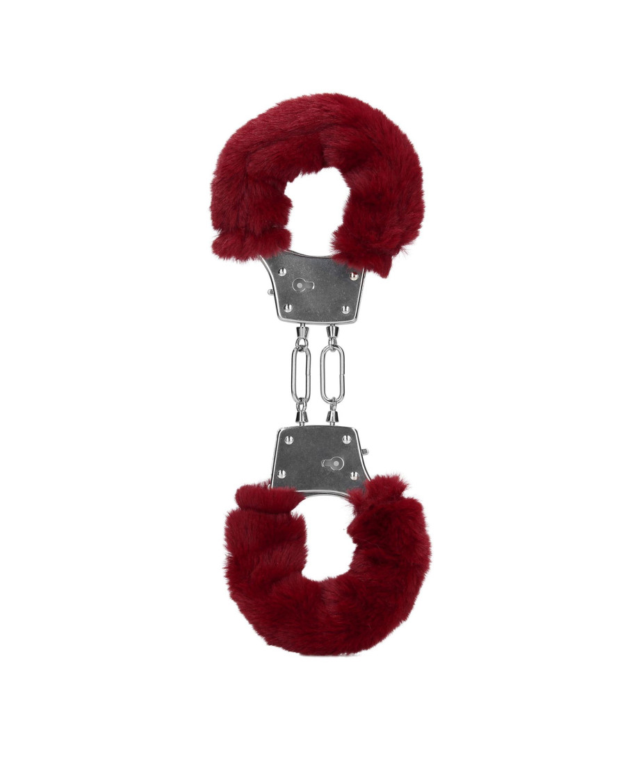 Furry Metal Hand Cuffs - Red