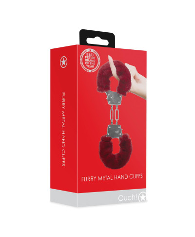 Furry Metal Hand Cuffs - Red