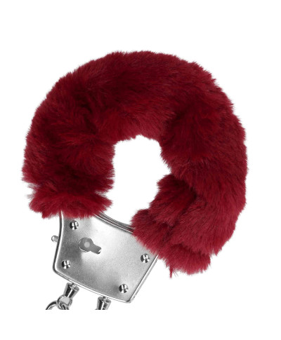 Furry Metal Hand Cuffs - Red