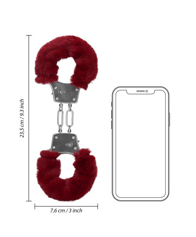 Furry Metal Hand Cuffs - Red