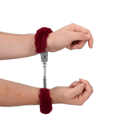 Furry Metal Hand Cuffs - Red