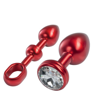 MALESATION Alu-Plug with handle crystal small red