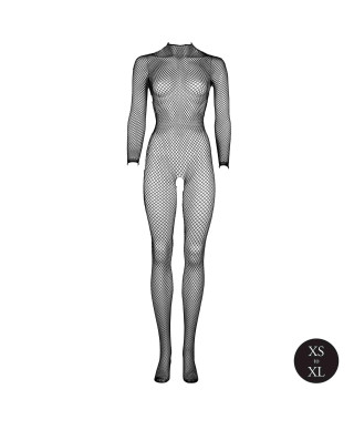 Bodystocking with fishnet structure open crotch and turtle neck