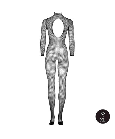 Bodystocking with fishnet structure open crotch and turtle neck