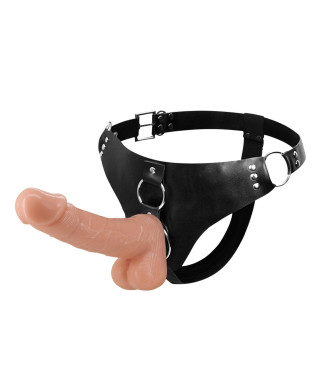 Skórzany strap-on z realistycznym dildo 18 cm