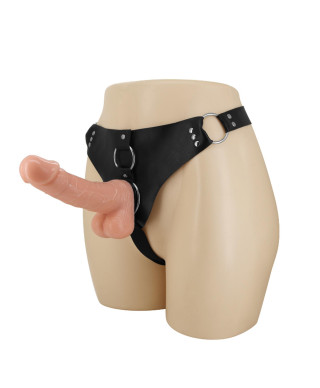 Skórzany strap-on z realistycznym dildo 18 cm