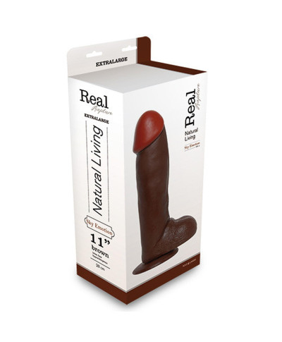 Ciemne brązowe dildo gruby penis z jądrami 31cm