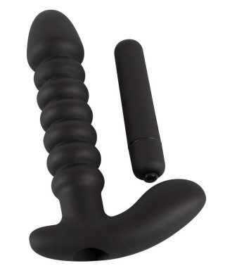 Dildo korek analny czarny prążkowany 17 cm