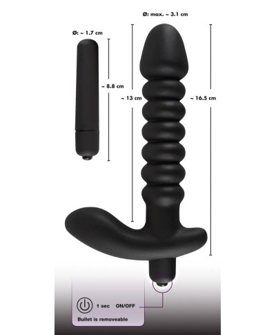 Dildo korek analny czarny prążkowany 17 cm