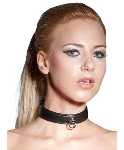 Wąska obroża choker skórzany z pierścieniem bdsm