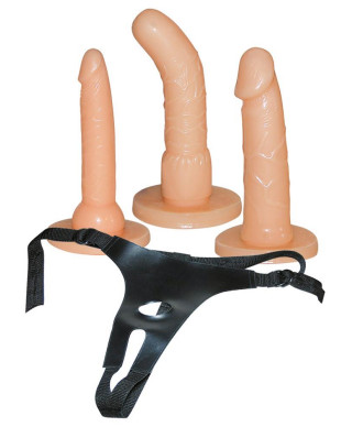 Uprząż szelki majtki do strap-on 3 penisy dildo