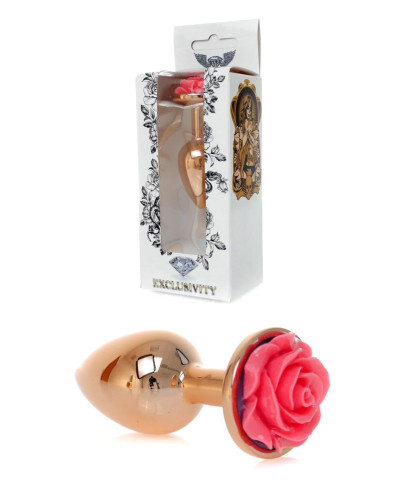 Korek analny różowa róża zatyczka ze stali 7cm
