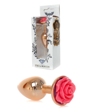Korek analny różowa róża zatyczka ze stali 7cm