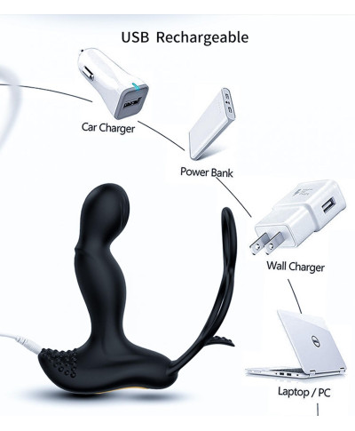 Masażer prostaty z funkcją grzania pierścień na penisa jądra 7trybów USB