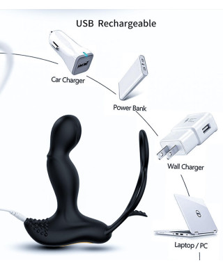 Masażer prostaty z funkcją grzania pierścień na penisa jądra 7trybów USB