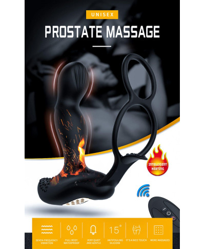 Masażer prostaty z funkcją grzania pierścień na penisa jądra 7trybów USB