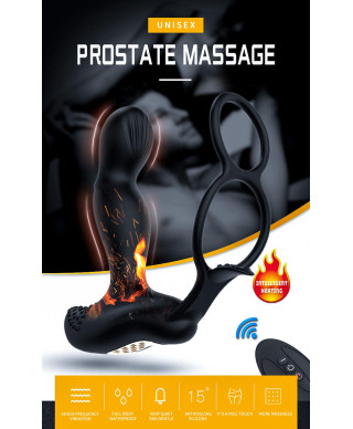 Masażer prostaty z funkcją grzania pierścień na penisa jądra 7trybów USB