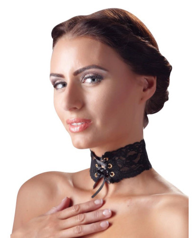 Wiązana obroża na szyję wysoka z koronki sex bdsm