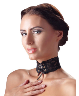 Wiązana obroża na szyję wysoka z koronki sex bdsm
