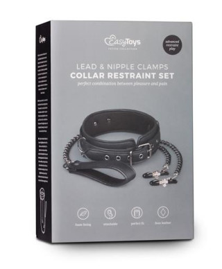 Wiązania-Leather Collar With Nipple Chains