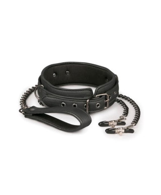 Wiązania-Leather Collar With Nipple Chains
