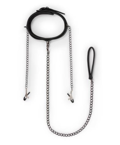 Wiązania-Leather Collar With Nipple Chains