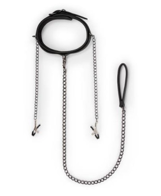 Wiązania-Leather Collar With Nipple Chains