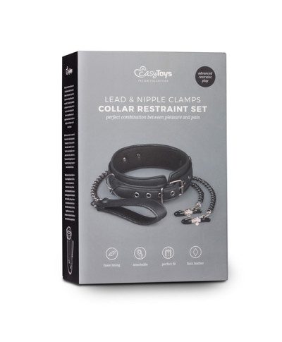Wiązania-Leather Collar With Nipple Chains