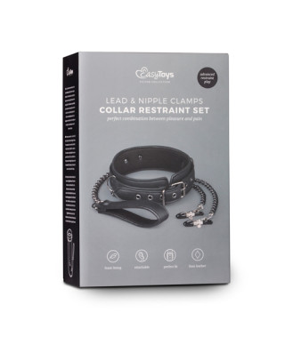 Wiązania-Leather Collar With Nipple Chains