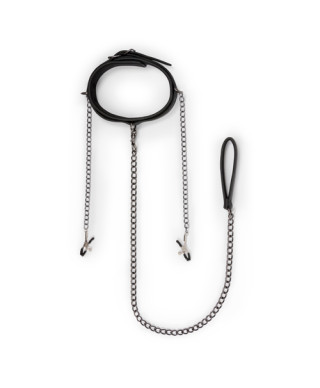 Wiązania-Leather Collar With Nipple Chains